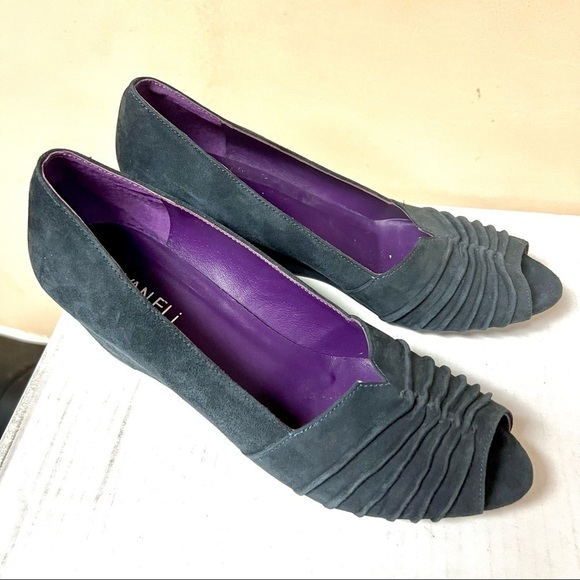 VANELI Women's Pewter Navy peep toe wedge Shimmer size 9N - Picture 1 of 10